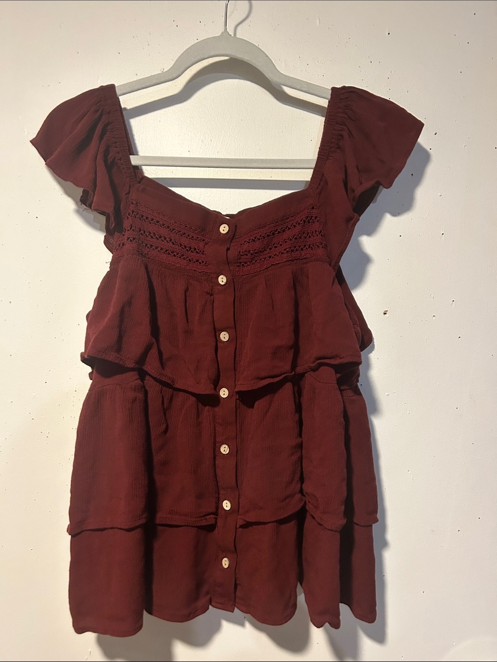 Maurices Burgundy Tiered Button-Front Top
